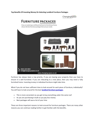 Top Benefits Of Investing Money On Selecting Landlord Furniture Packages