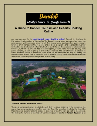 A Guide to Dandeli Tourism and Resorts Booking Online