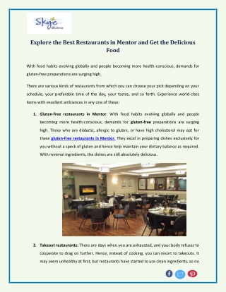 Explore the Best Restaurants in Mentor and Get the Delicious Food