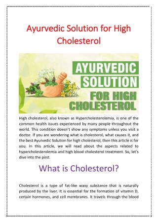 High Blood-Cholesterol Treatment - Shuddhi