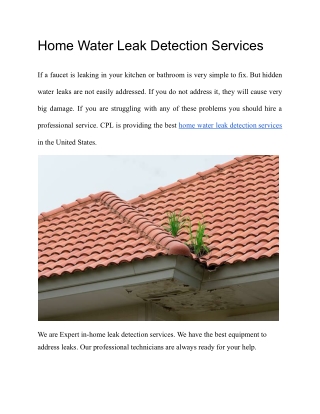 Home Water Leak Detection Services in California