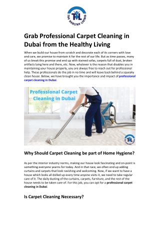 Grab Professional Carpet Cleaning in Dubai from the Healthy Living