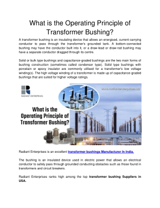 Radiant Enterprises - What is the Operating Principle of Transformer Bushing