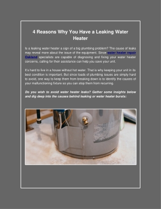4 Reasons Why You Have a Leaking Water Heater