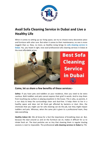 Avail Sofa Cleaning Service in Dubai and Live a Healthy Life