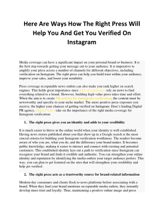 Here Are Ways How The Right Press Will Help You And Get You Verified On Instagram