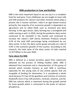 Milk production in Cow