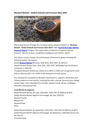 Mustard Market - Global Outlook and Forecast 2021-2027