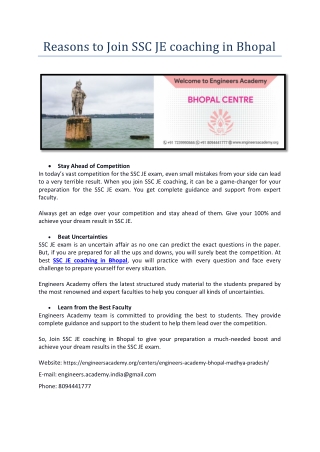 Reasons to Join SSC JE coaching in Bhopal