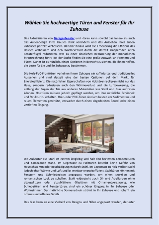 Wählen Sie hochwertige Türen und Fenster für Ihr Zuhause
