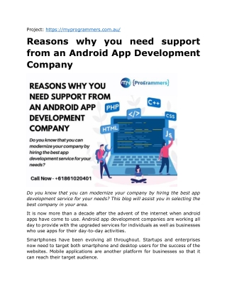 Reasons why you need support from an Android App Development Company