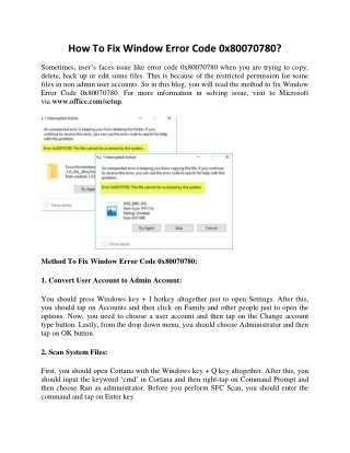 Method To Fix Window Error Code 0x80070780