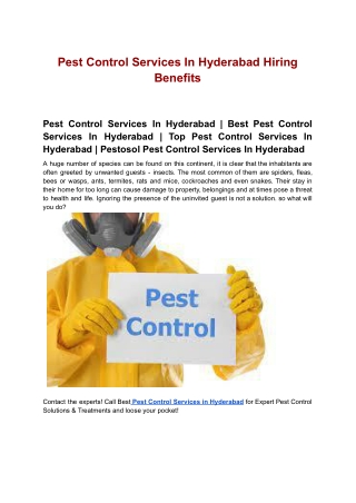 Pest Control Services In Hyderabad Hiring Benefits