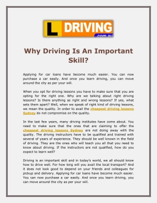 Why Driving Is An Important Skill