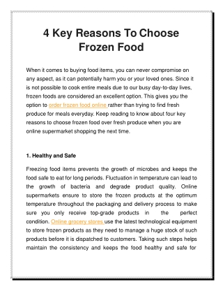 4 Key Reasons To Choose Frozen Food