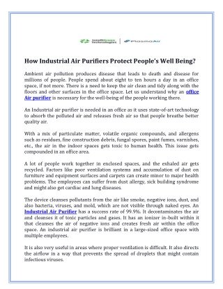 How Industrial Air Purifiers Protect People’s Well Being