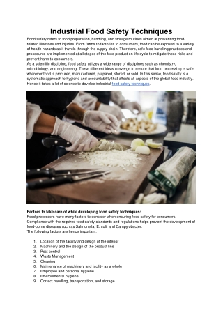 Industrial Food Safety Techniques