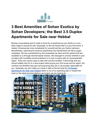 3 Best Amenities of Sohan Exotica by Sohan Developers