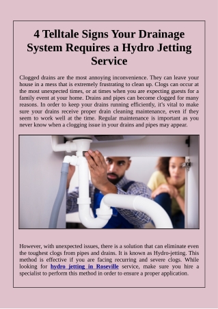 4 Telltale Signs Your Drainage System Requires a Hydro Jetting Service