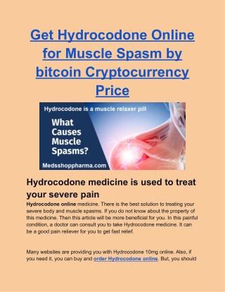Get Hydrocodone Online for Muscle Spasm by bitcoin Cryptocurrency Price