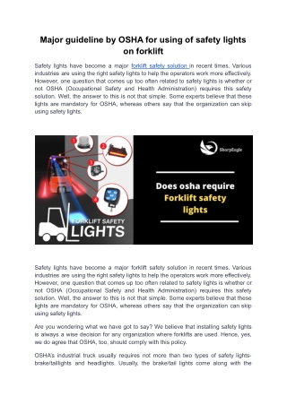 Major guideline by OSHA for using of safety lights on forklift