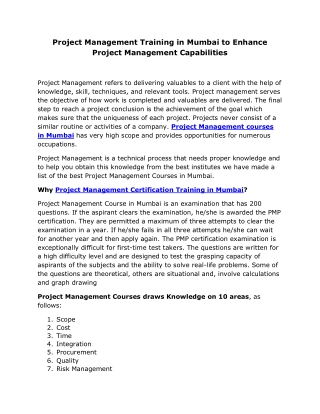 Project Management Training in Mumbai to Enhance Project Management Capabilities