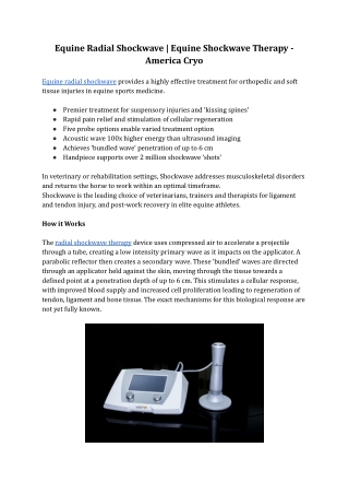 Equine Radial Shockwave _ Equine Shockwave Therapy - America Cryo