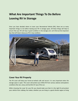 What Are Important Things To Do Before Leaving RV In Storage