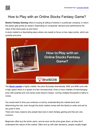 How to Play with an Online Stocks Fantasy Game