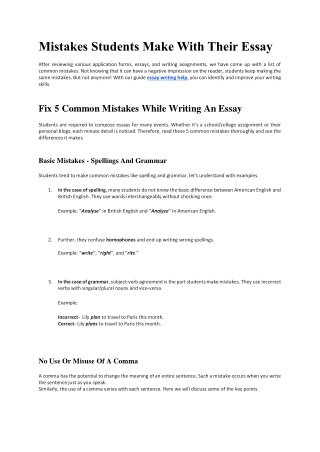 Mistakes Students Make With Their Essay