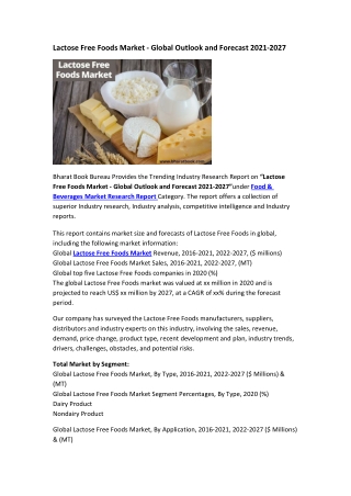 Lactose Free Foods Market - Global Outlook and Forecast 2021-2027