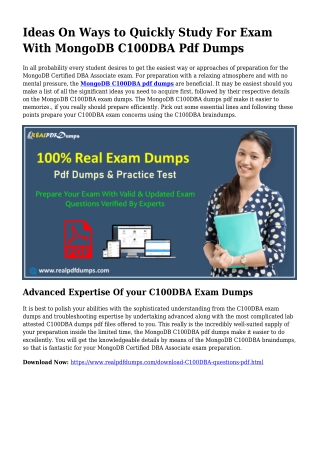 Feasible Your Planning Through C100DBA Pdf Dumps