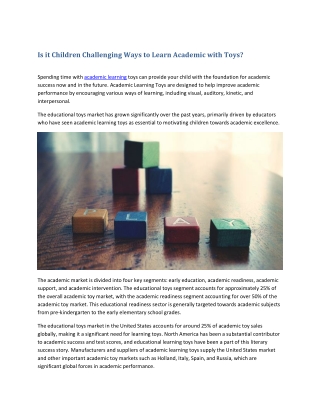 Is it Children Challenging Ways to Learn Academic with Toys