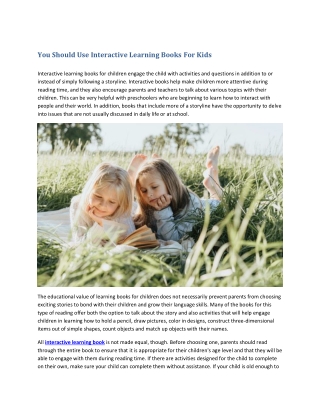 You Should Use Interactive Learning Books For Kids