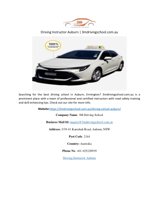 Driving Instructor Auburn | 3mdrivingschool.com.au