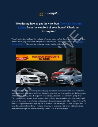 Get the best New Car Discount Offers from the comfort of your home|Groupwe