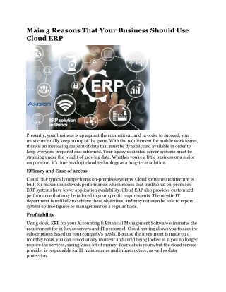 Main 3 Reasons That Your Business Should Use Cloud ERP