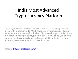 India Most Advanced Cryptocurrency Platform