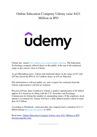 Online Education Company Udemy raise