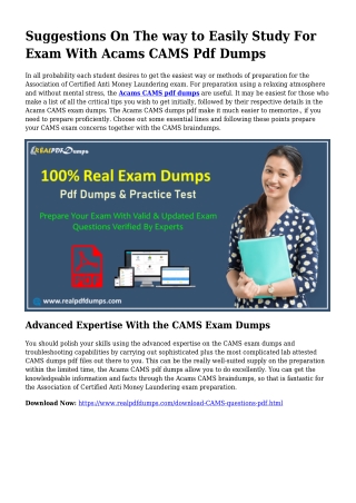Sustainable CAMS Dumps Pdf For Remarkable Outcome