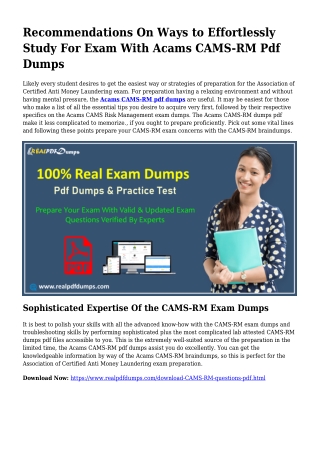 Polish Your Abilities While using the Enable Of CAMS-RM Pdf Dumps