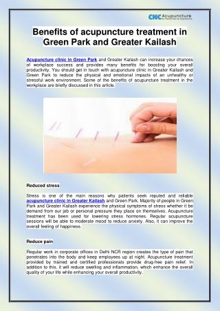 Acupuncture Clinic in Green Park