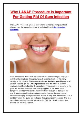 Why LANAP Procedure is Important For Getting Rid Of Gum Infection