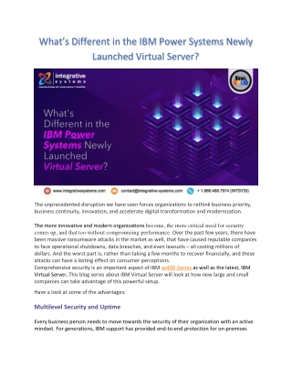 IBM Power Systems Newly Launched Virtual Server