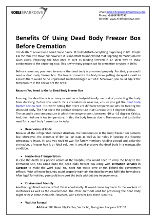 Benefits Of Using Dead Body Freezer Box Before Cremation