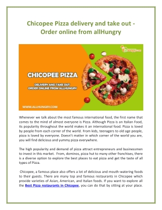 Chicopee Pizza delivery and take out - Order online from allHungry