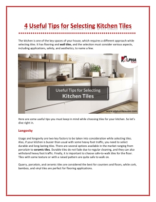 Why Should You Choose Kitchen Tiles?