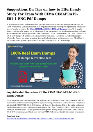 Important Preparation Through the Assistance Of CIMAPRA19-E01-1-ENG Dumps Pdf