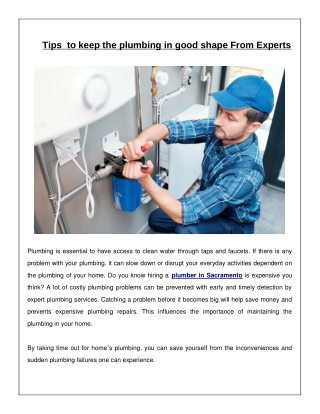Tips  to keep the plumbing in good shape From Experts