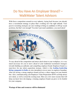 Do You Have An Employer Brand? – WalkWater Talent Advisors